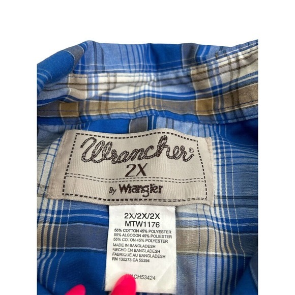 Vintage‎ Wrangler Wrancher Men's Large Blue/Tan Plaid Pearl Snap Shirt Size 2X - Picture 6 of 6
